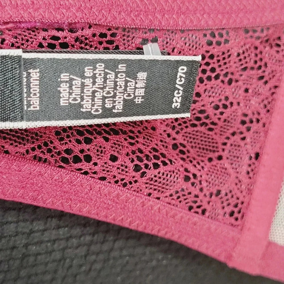 32C Victoria's Secret Semi Sheer Lace Balconette‎ Underwire Bra  Burgundy - Picture 4 of 7